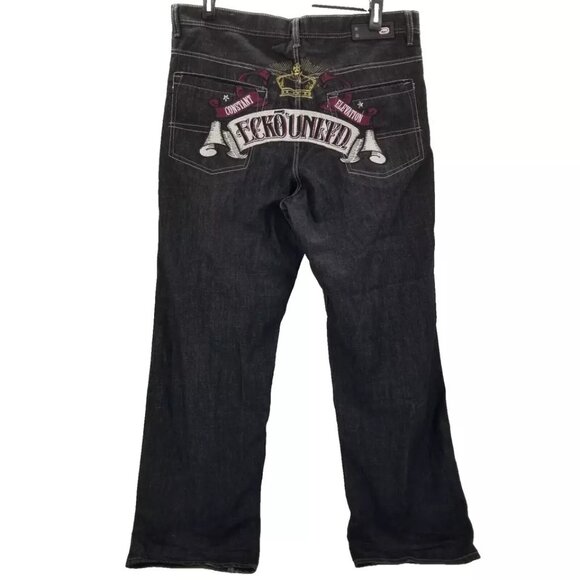 ECKO UNLTD Men’s Black Baggy Fit Jeans Skater Grunge Y2K Vintage Sz 38 x34